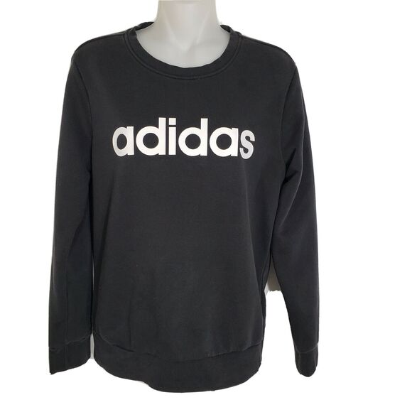 Adidas Essentials Women's Sweatshirt Size Medium Black Linear Crewneck Pullover - Picture 1 of 9
